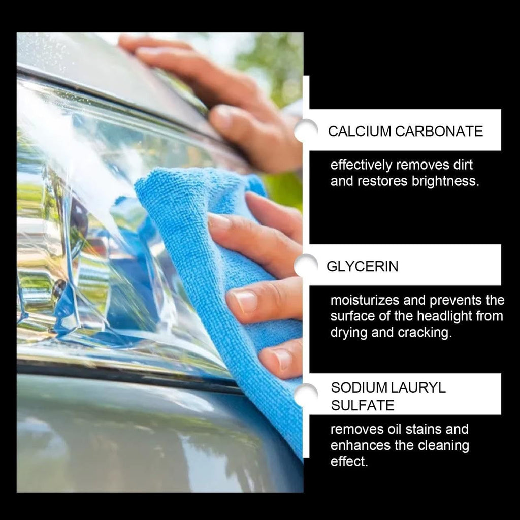 Car Headlight Restoration Kit – Clears Scratches, Dirt & Oxidation for Crystal Clear Headlights, Easy to Apply, Long-Lasting Shine,100ml Cleaner with Sponge & Cloth