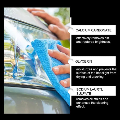 Car Headlight Restoration Kit – Clears Scratches, Dirt & Oxidation for Crystal Clear Headlights, Easy to Apply, Long-Lasting Shine,100ml Cleaner with Sponge & Cloth