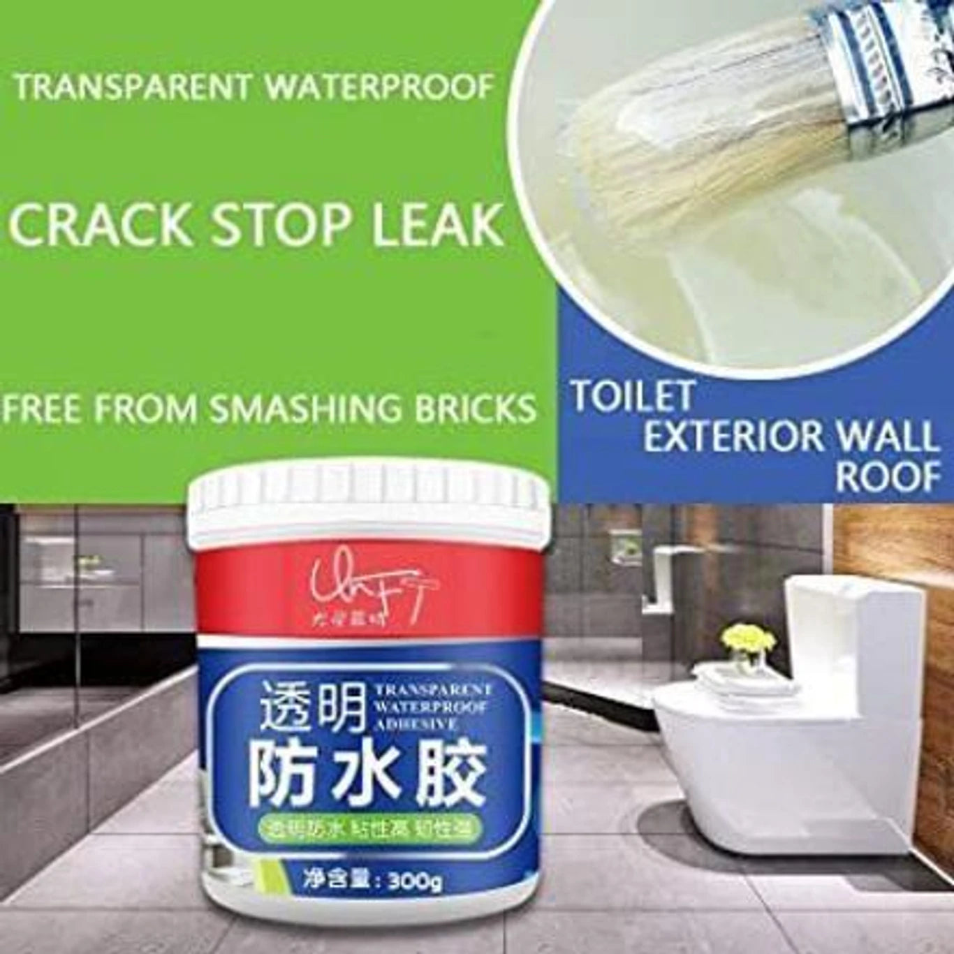 GLERK Waterproof Glue for roof top crack seal agent Clear Gel Bathroom Concrete Adhesive (300 g)