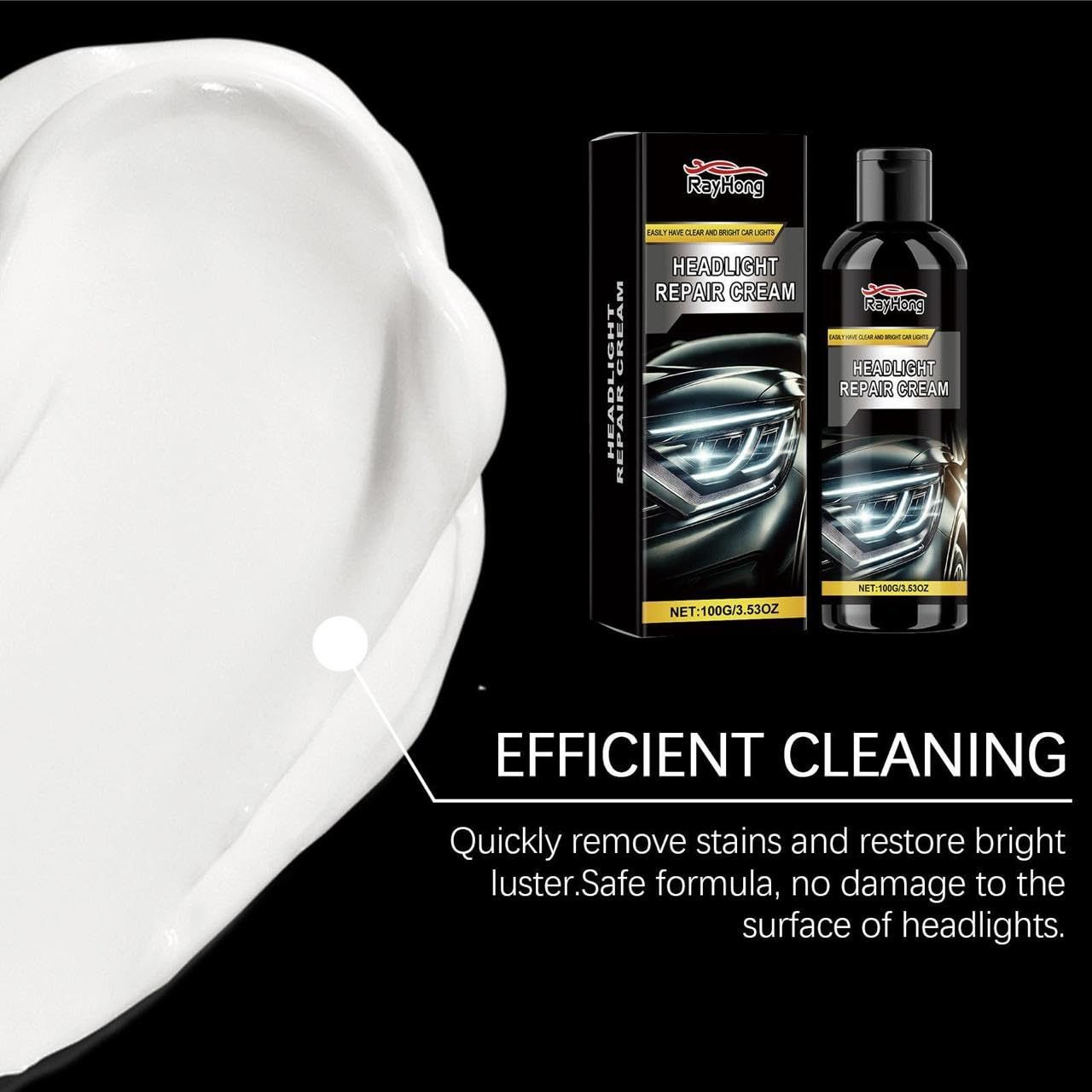 Car Headlight Restoration Kit – Clears Scratches, Dirt & Oxidation for Crystal Clear Headlights, Easy to Apply, Long-Lasting Shine,100ml Cleaner with Sponge & Cloth