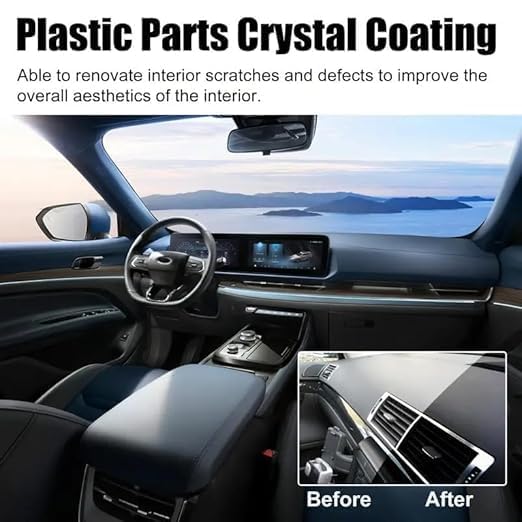 Plastic Parts Crystal Coating for Car Interior Surfaces, Liquid Bottle with Sponge Applicator, 30 ml