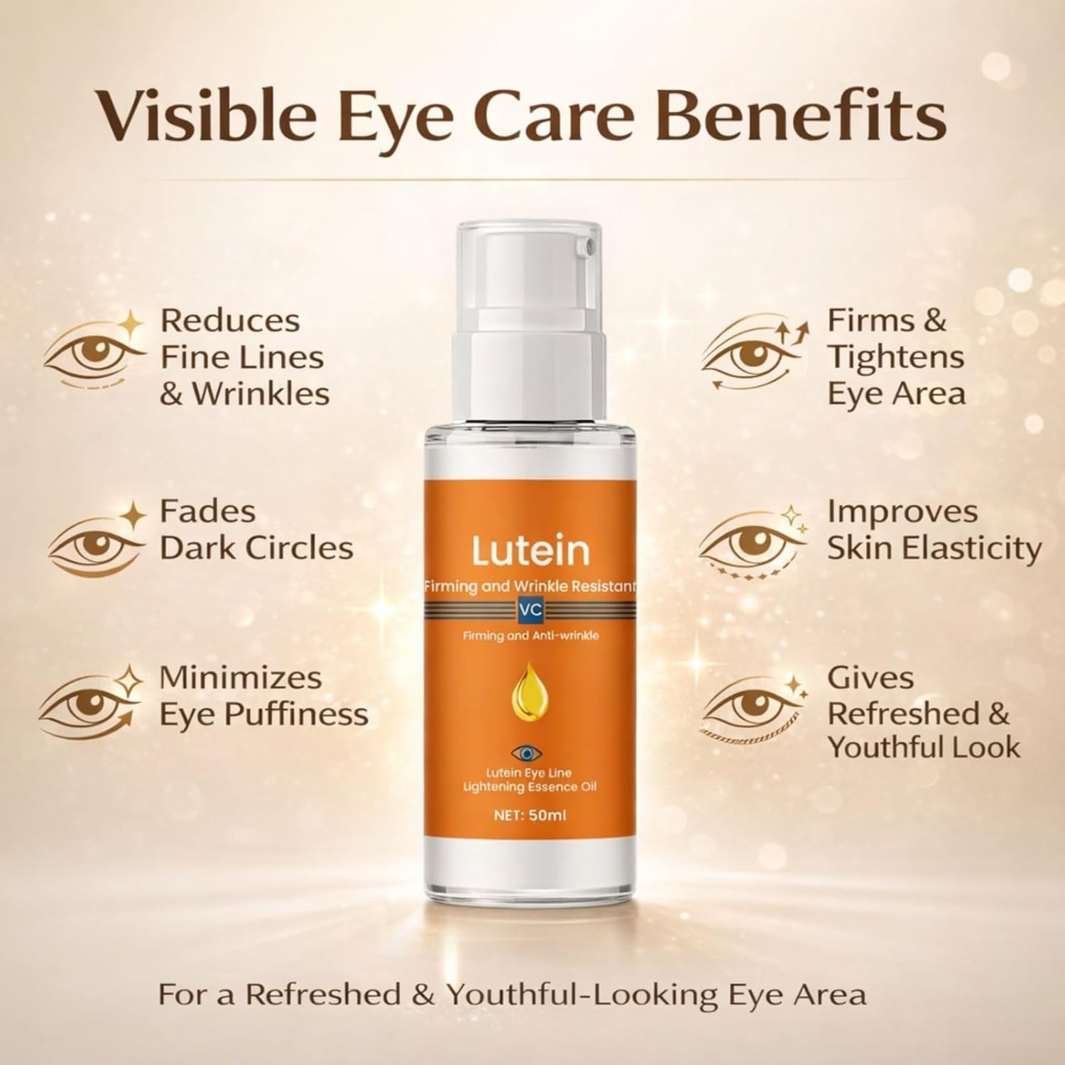 Lutein Firming and Wrinkle Resistant VC Eye Essence Oil – Anti-Wrinkle, Firming, Brightening, and Moisturizing Serum for Eye Lines and Dark Circles – Lutein...