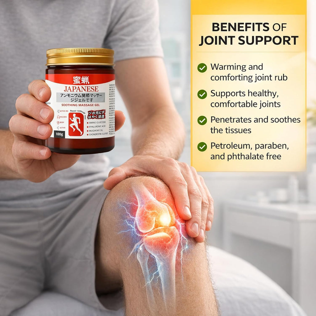 apanese Pain Relief Gel Original 100% Natural Japanese Formula Soothing Massage Gel for Joint & Muscle Pain Relief – Arnica, Mugwort, Hyaluronic Acid – Back, Neck, Knee & Leg Massage Balm