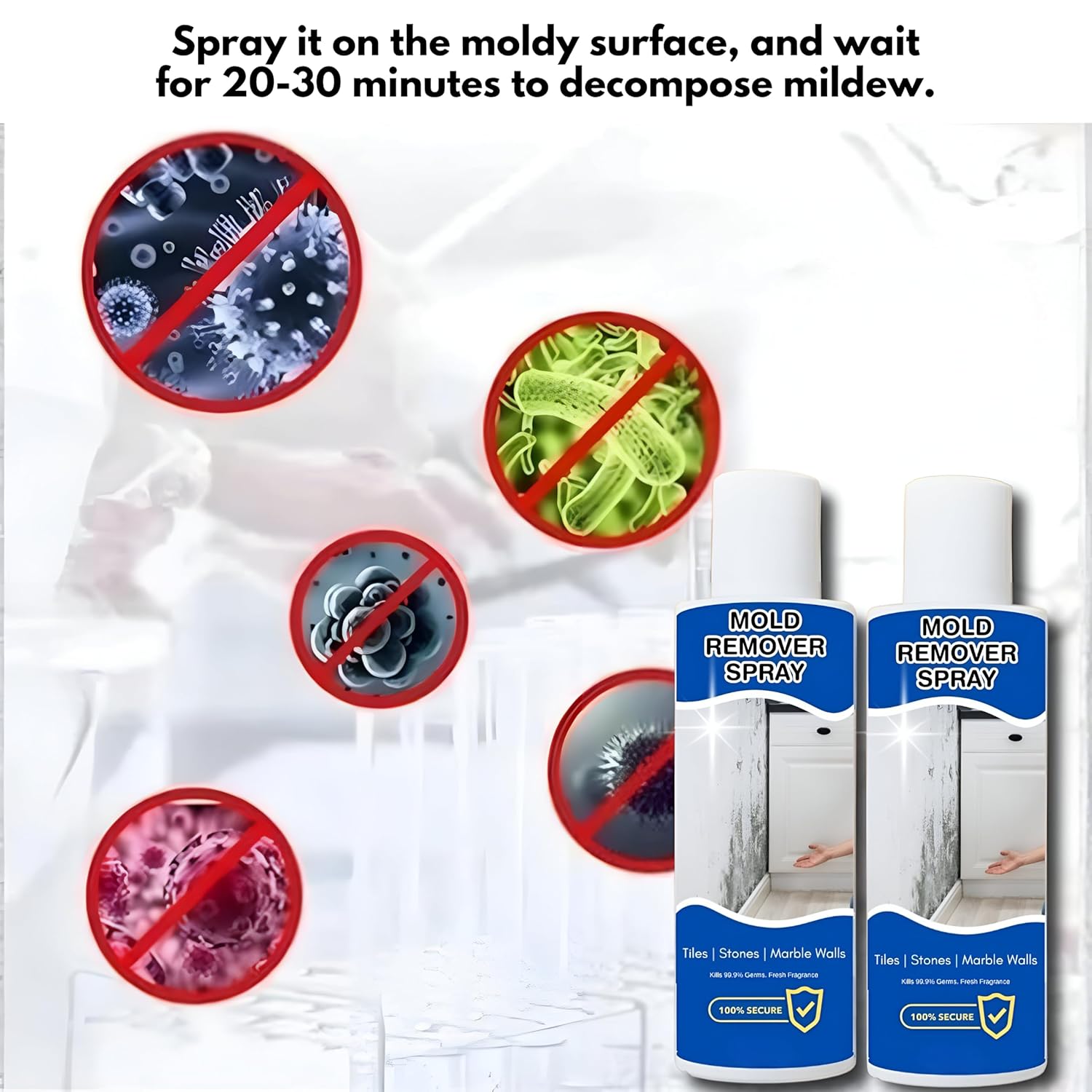 Powerful Mold Remover Spray – Fast Acting Mildew & Stain Cleaner for Walls, Tiles & Bathroom | Non-Toxic Multi-Surface Mold Cleaning Spray[pack of 2]